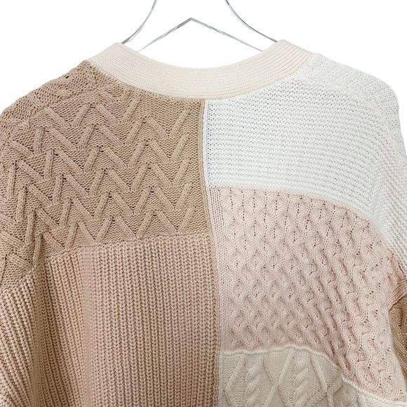 Rails Reese Cream Patchwork Mixed Cable Knit Oversized Cardigan Size L - Picture 13 of 16